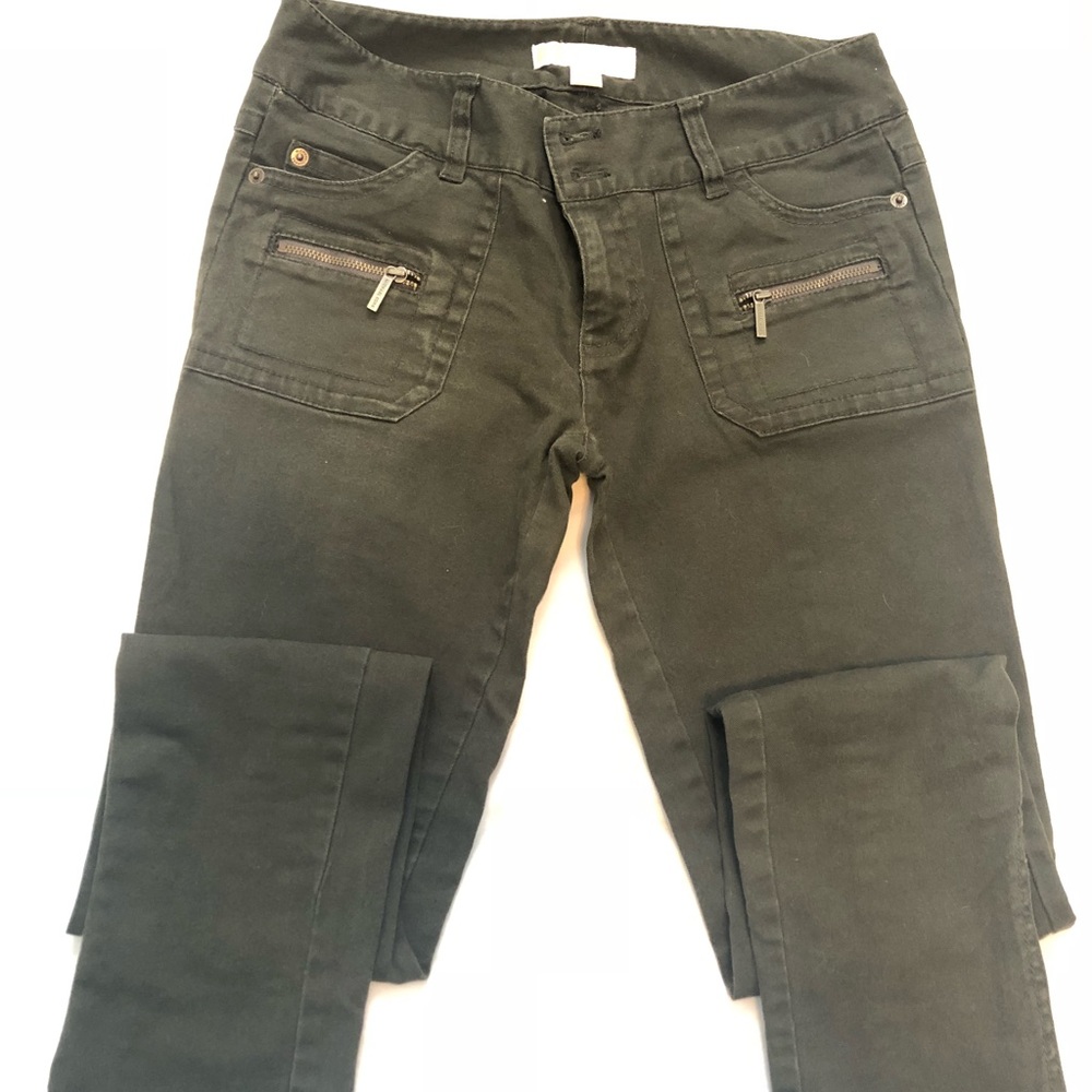 Michael Kors olive green jeans with zippers